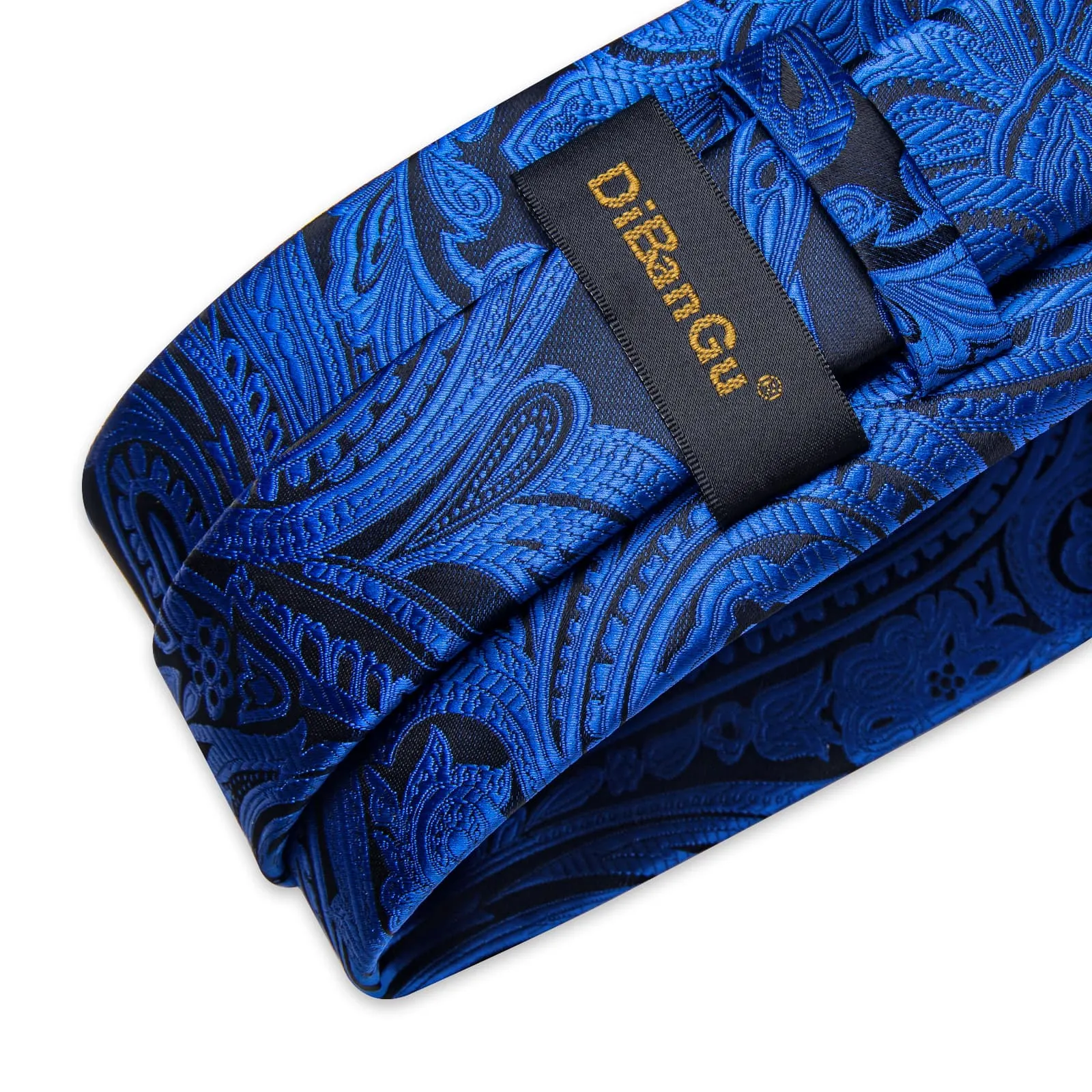 DiBanGu Dress Tie Smalt Blue Floral Mens Silk Work Tie Handkerchief Cufflinks Set