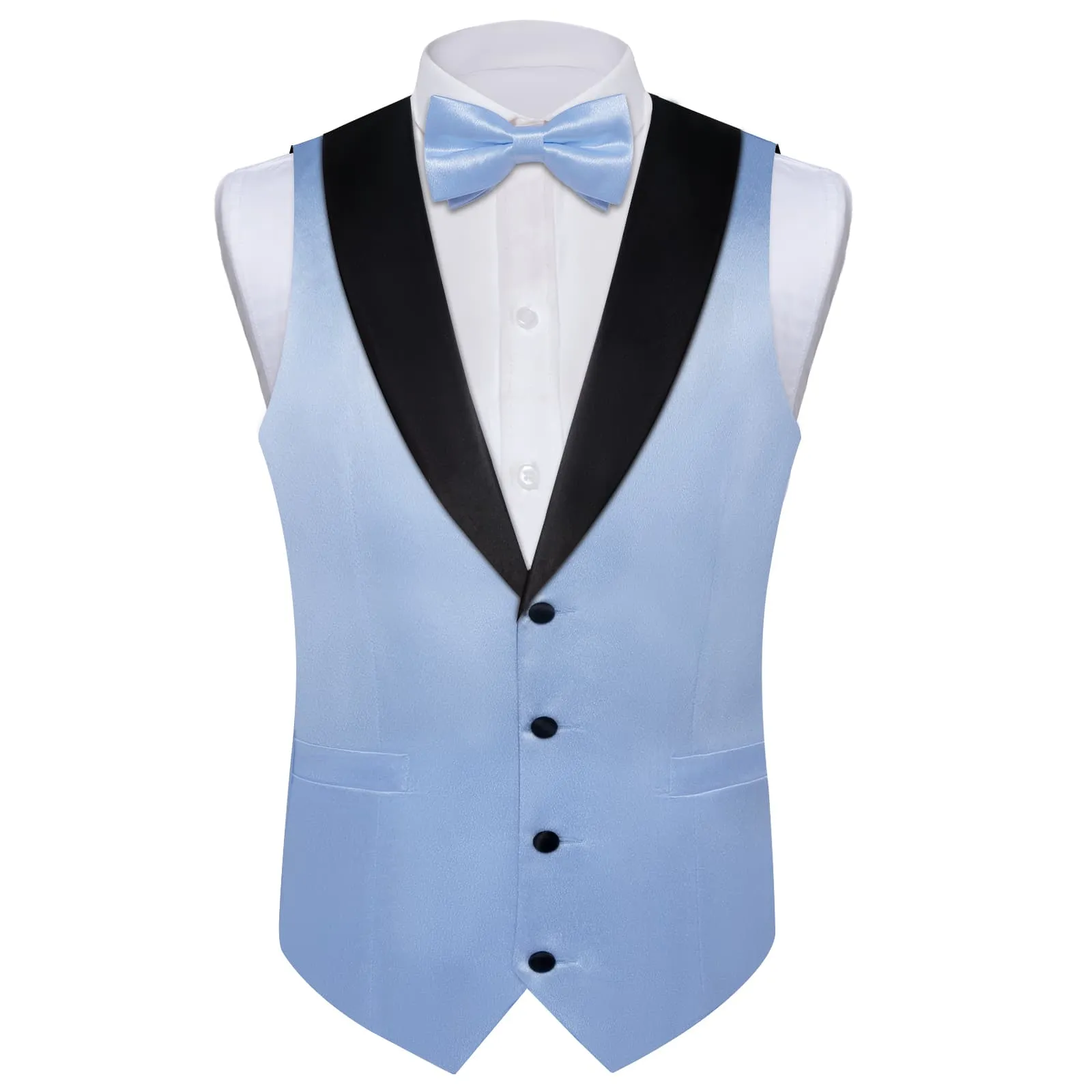 DiBanGu Tuxedo Vest Carolina Blue Solid Silk Mens Button Up Dress Vest and Bow Tie Set