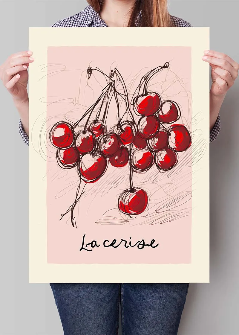 Dibujo abstracto La Cerise Cherries: 19 ¾ x 27 ½ in | 50x70 cm / Mate