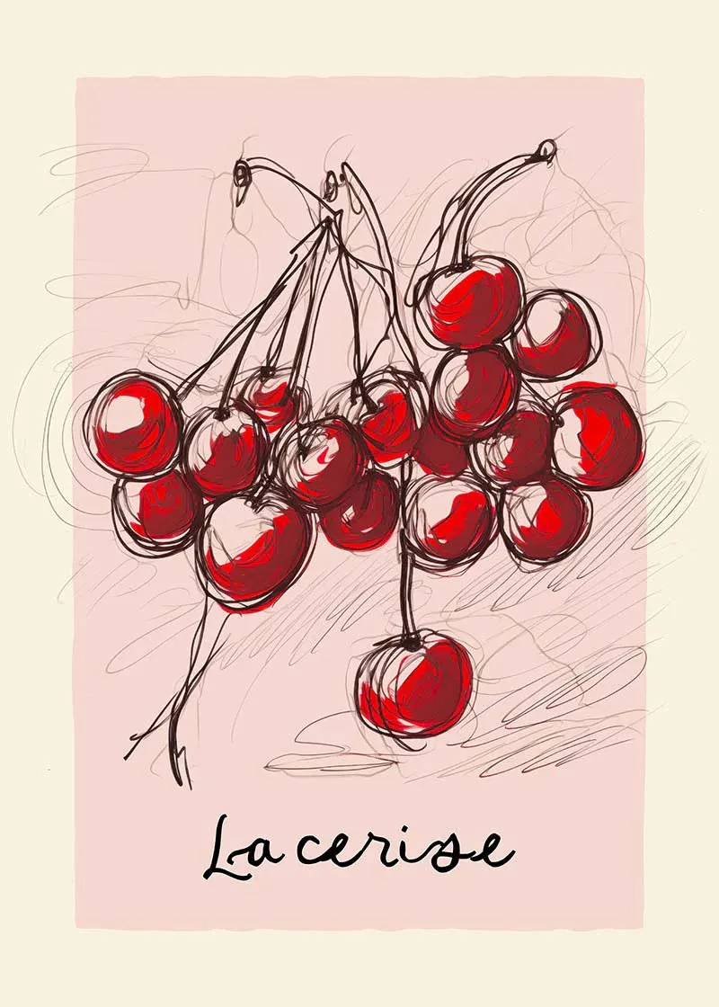 Dibujo abstracto La Cerise Cherries: 19 ¾ x 27 ½ in | 50x70 cm / Mate