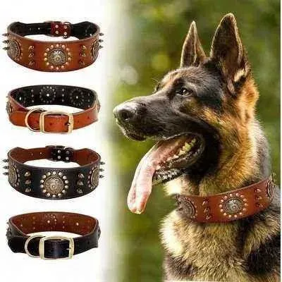 Didog Real Leather Spike-studded Dog Collar