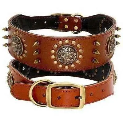 Didog Real Leather Spike-studded Dog Collar