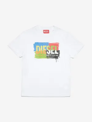 Diesel Kids Logo Print T-Shirt in White