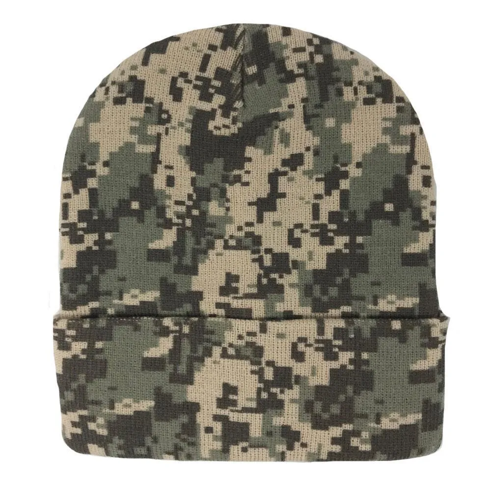 Digital Pixel Camo Camouflage Warm Winter Beanies Hats Caps Long Or Short