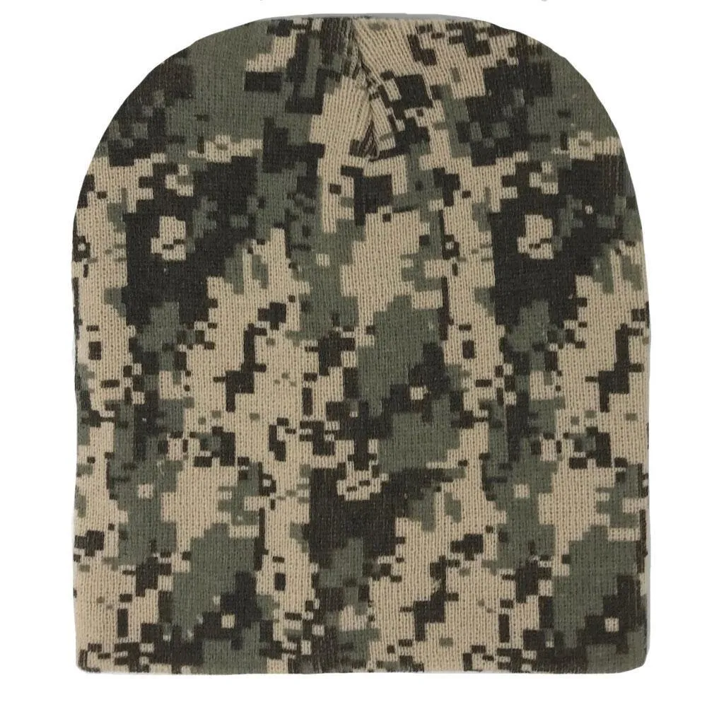 Digital Pixel Camo Camouflage Warm Winter Beanies Hats Caps Long Or Short