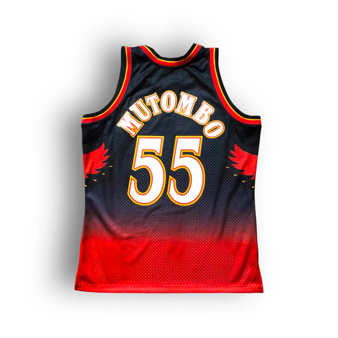 Dikembe Mutombo 1996-1997 Atlanta Hawks Away Mitchell & Ness Swingman Jersey - Red/Black