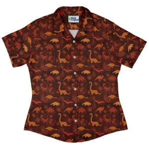 Dinosaur Tropical Fall Sunset Curvy Button Up Shirt