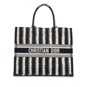 Dior Book Tote Large Blue Striped Canvas