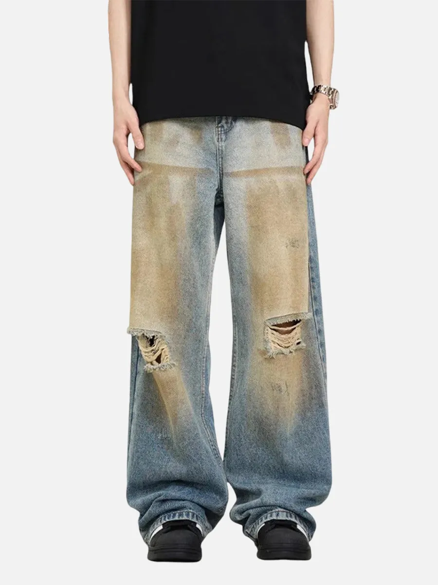 Dirty Wash Baggy Ripped Jeans