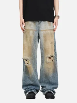 Dirty Wash Baggy Ripped Jeans