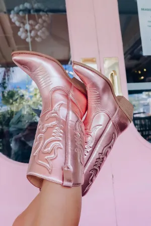 Disco Cowgirl Metallic Boots - Pink