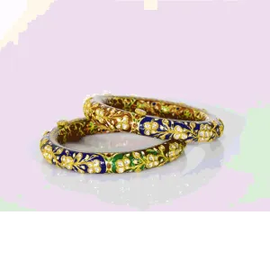 Discover the artistry of tradition with our Multi-Color Enameled Kada adorned with Diamond Polki - (KMB0573)