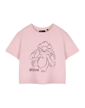 Disney Linear Womens Pink Cropped Short Sleeved T-Shirt