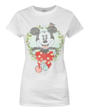 Disney Mickey Mouse Womens White Short Sleeved T-Shirt