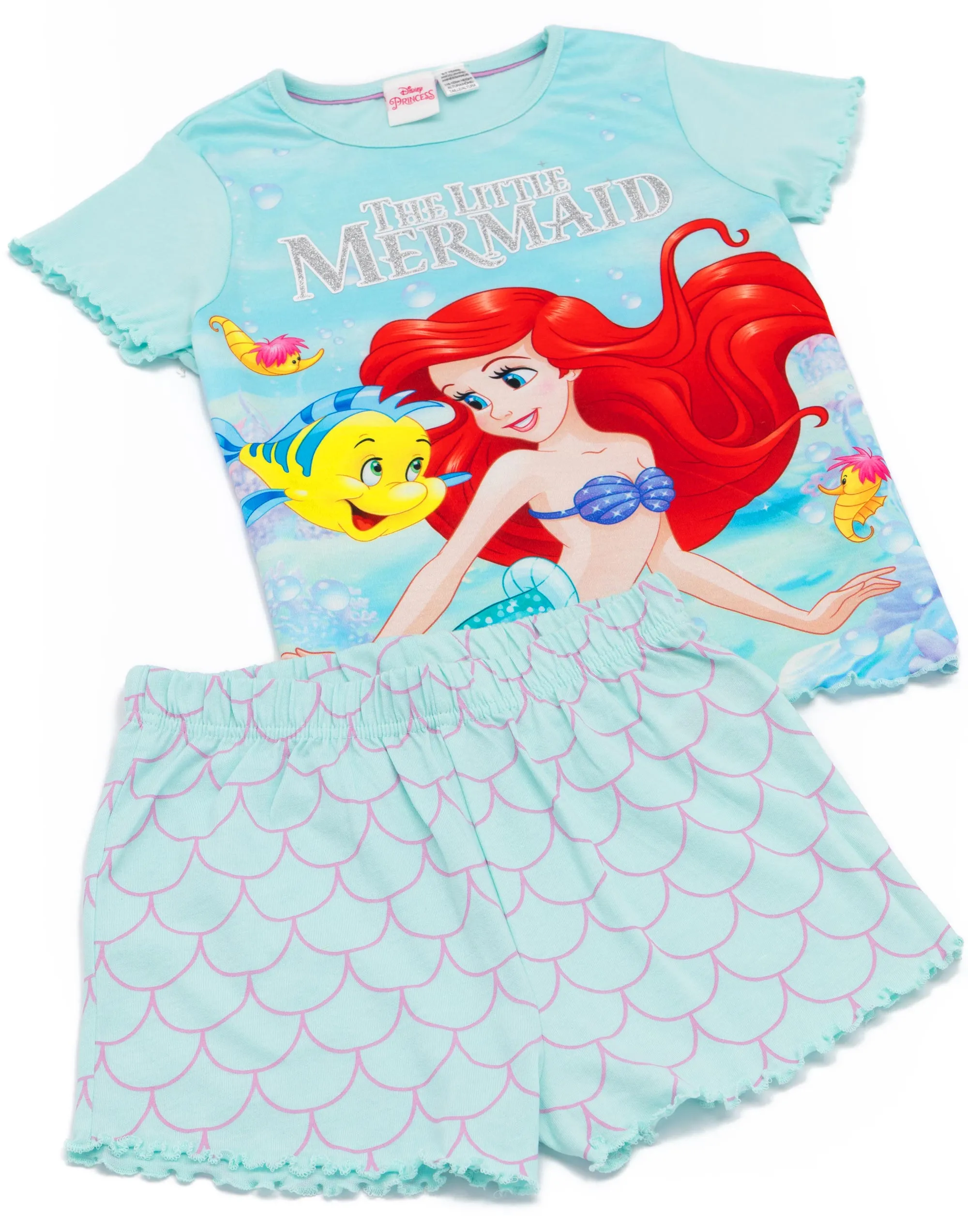 Disney The Little Mermaid Girls Blue Ariel T-Shirt and Shorts Pyjama Set