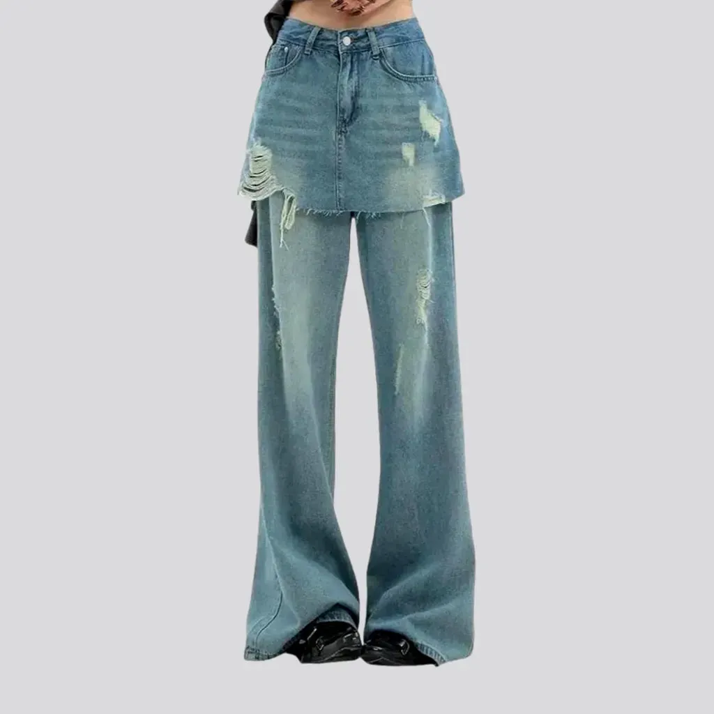 Distressed boho style high rise women's jeans