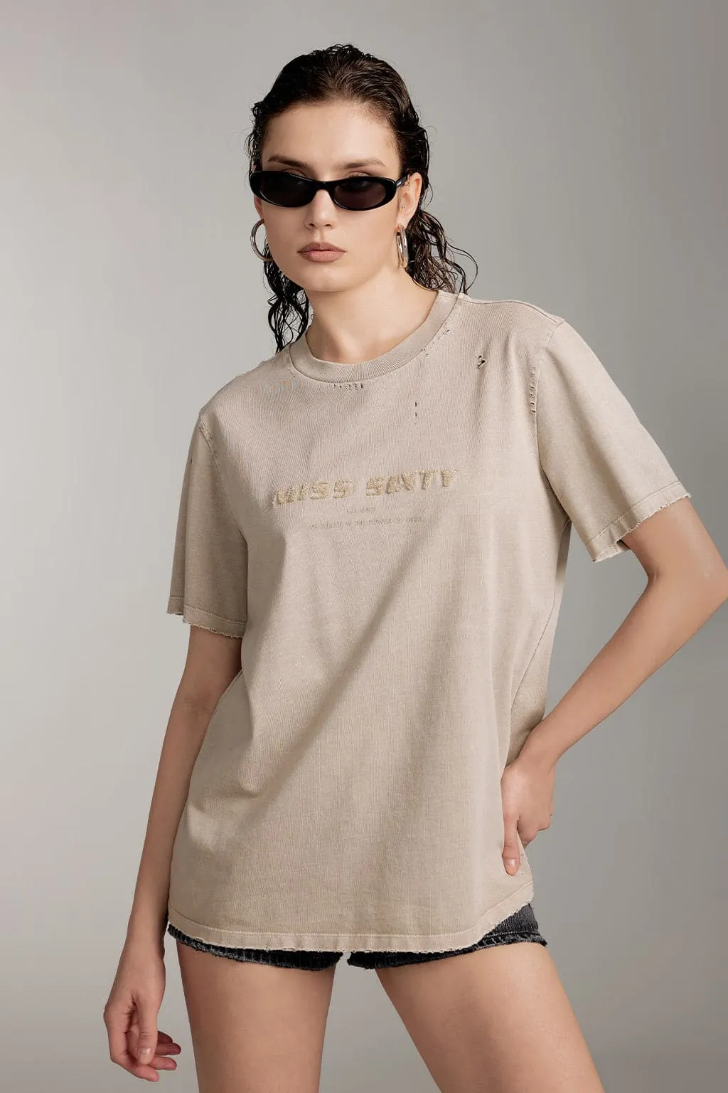 Distressed Crew Neck T-Shirt