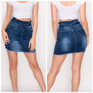 Distressed Denim Mini Skirt