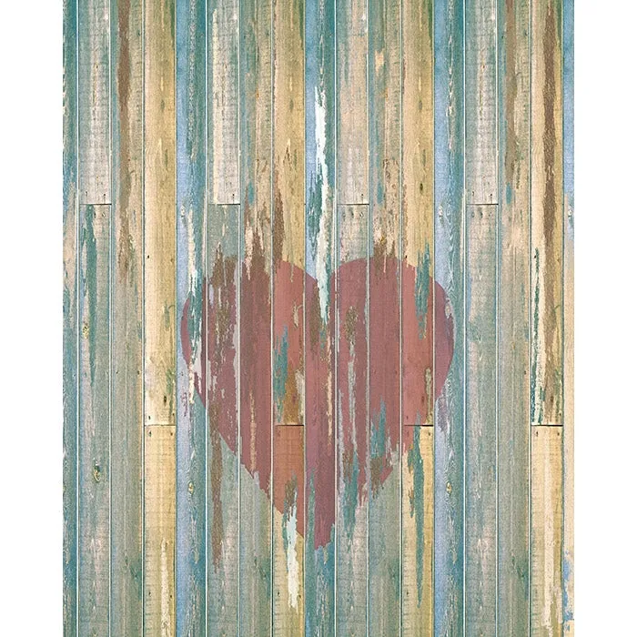 Distressed Heart Planks Printed Backdrop