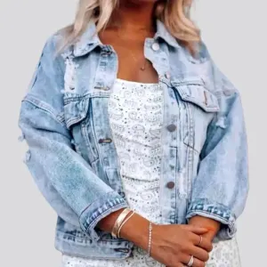 Distressed light-wash jean jacket