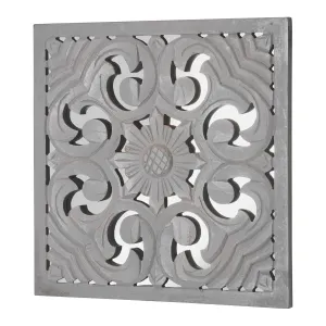 Distressed Reflective Grey Floral Wood Square Wall Medallion - 16"x16"