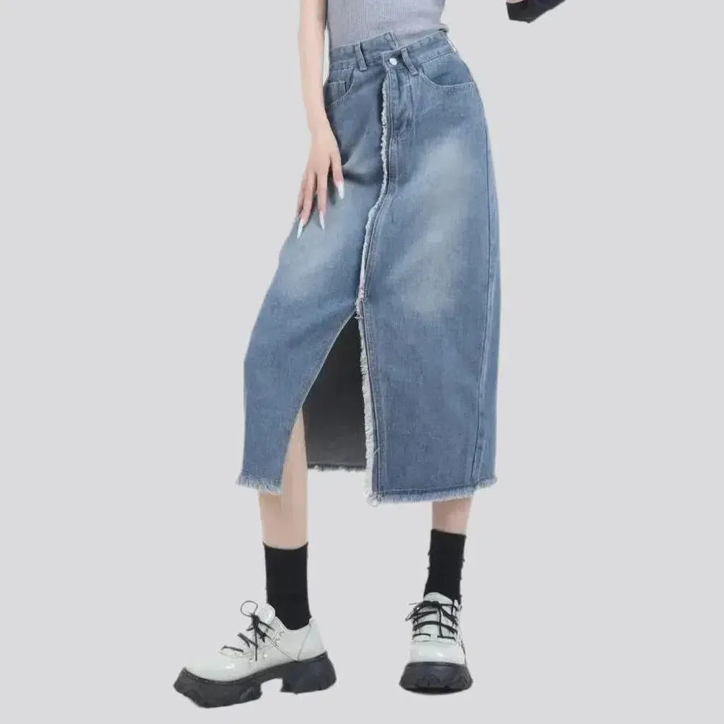 Distressed women's denim skirt