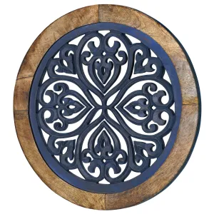 Distressed Wood Framed Round Navy Blue Wall Accent Medallion Art - 16"