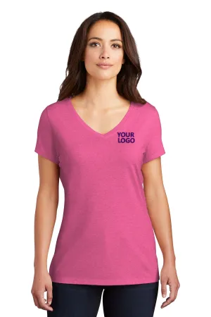 District Made Ladies Perfect Tri V-Neck Tee's, Fuchsia Frost