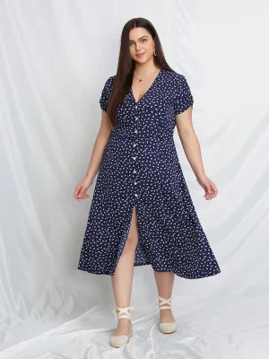 Ditsy Button Up Split Dress