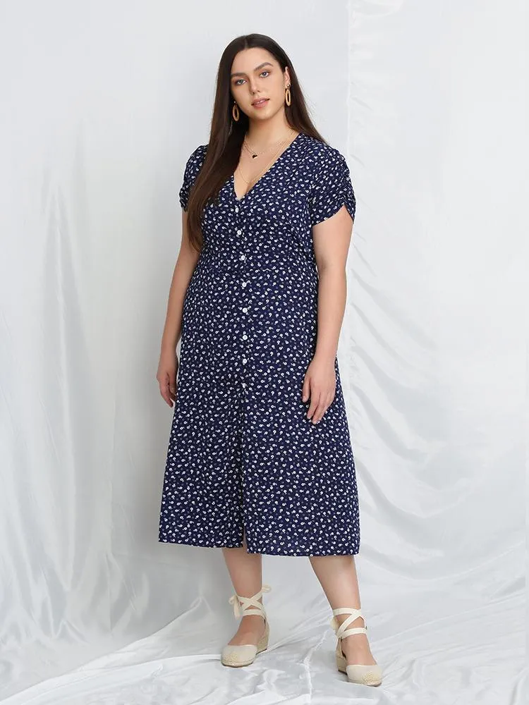 Ditsy Button Up Split Dress