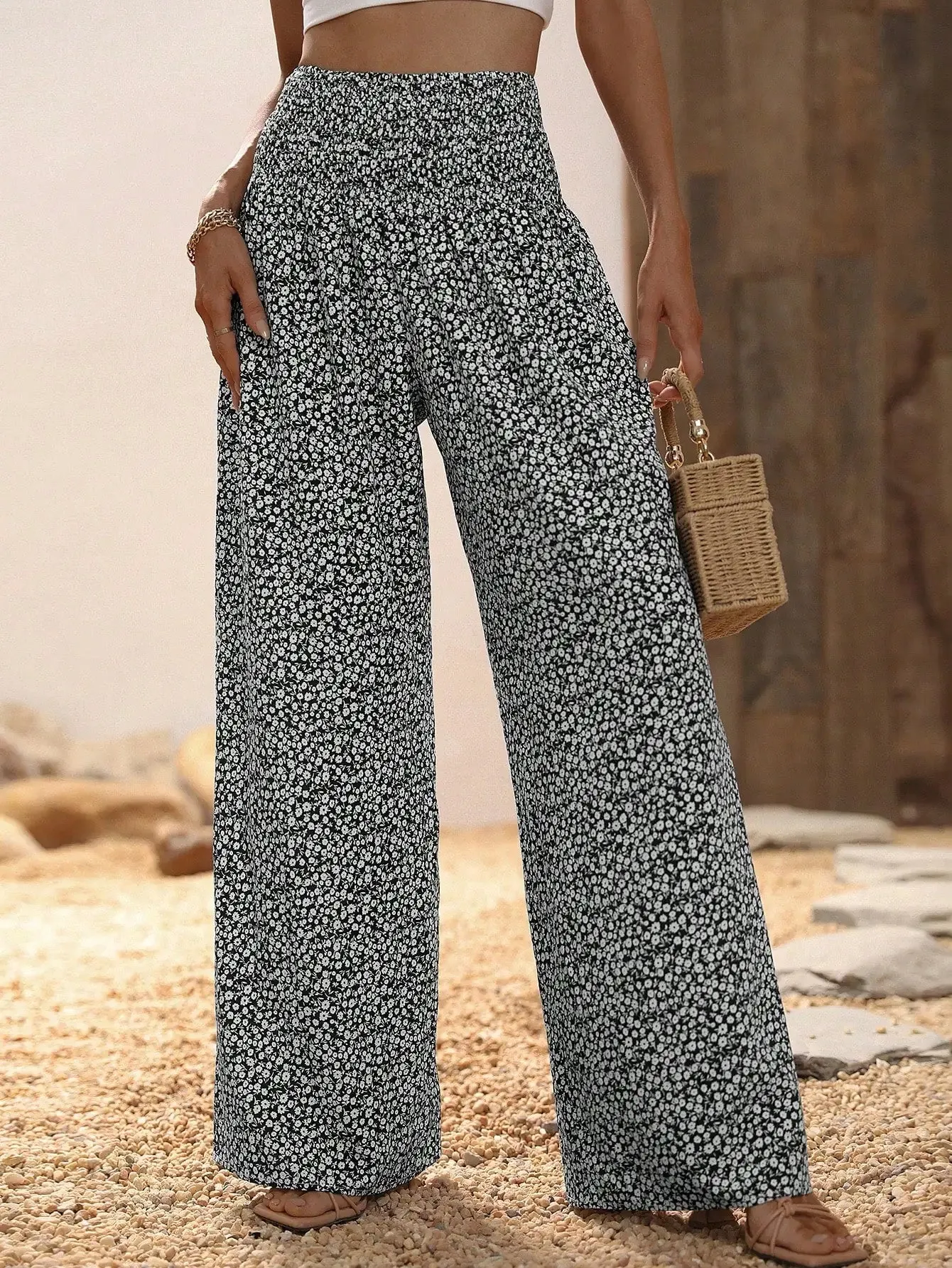 Ditsy Floral Print Wide Leg Pants