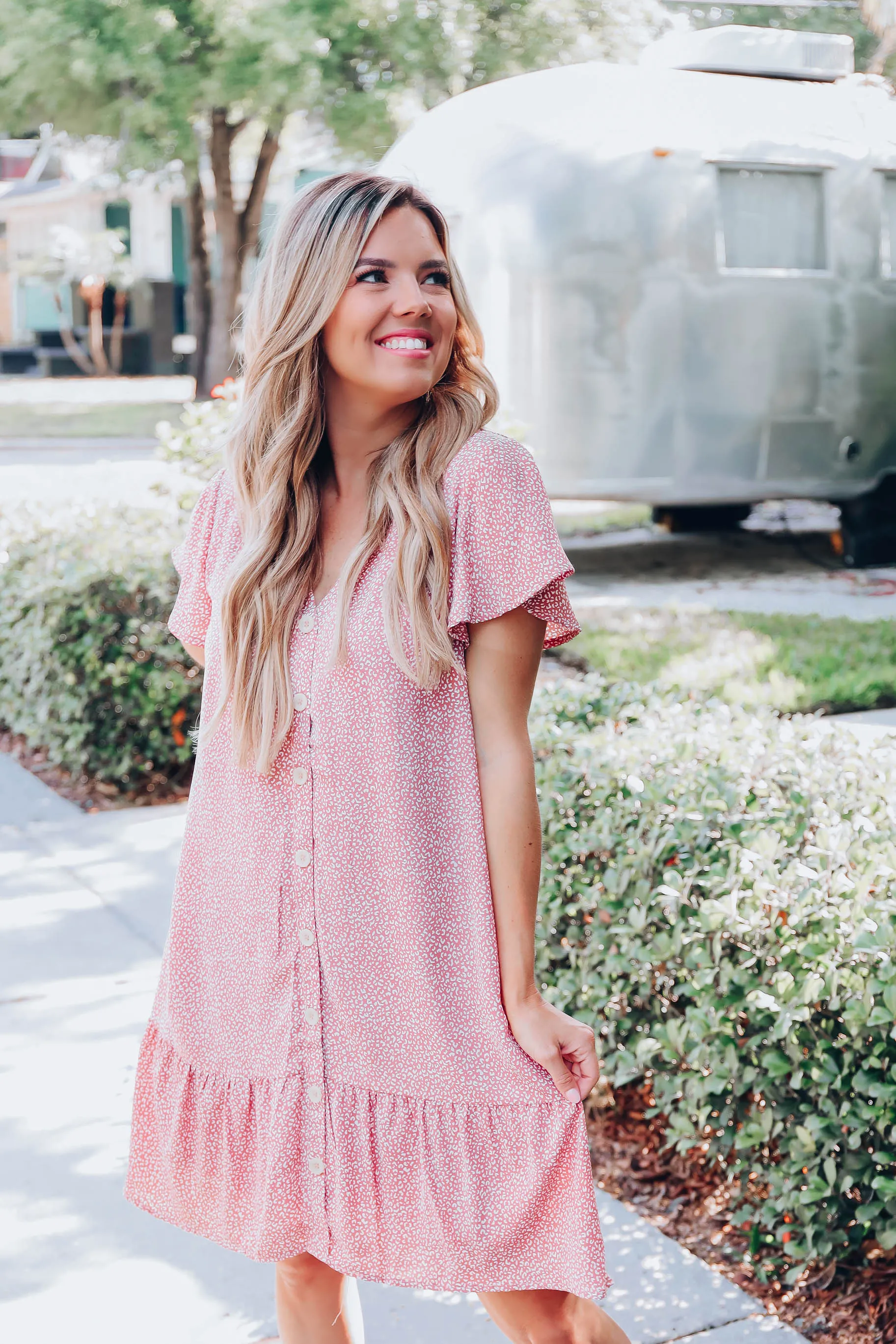 Ditsy Leopard Chiffon Dress - Blush