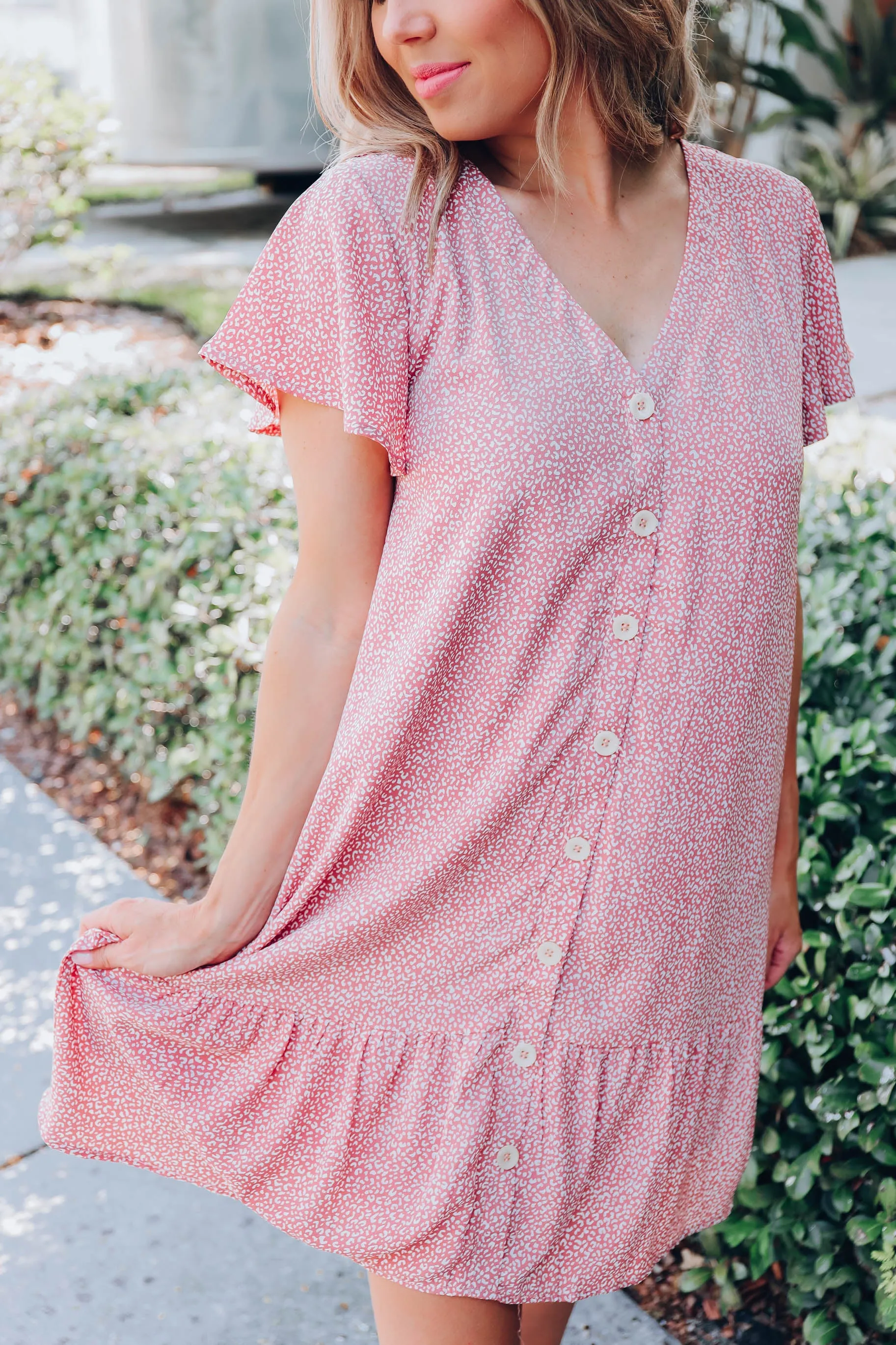 Ditsy Leopard Chiffon Dress - Blush