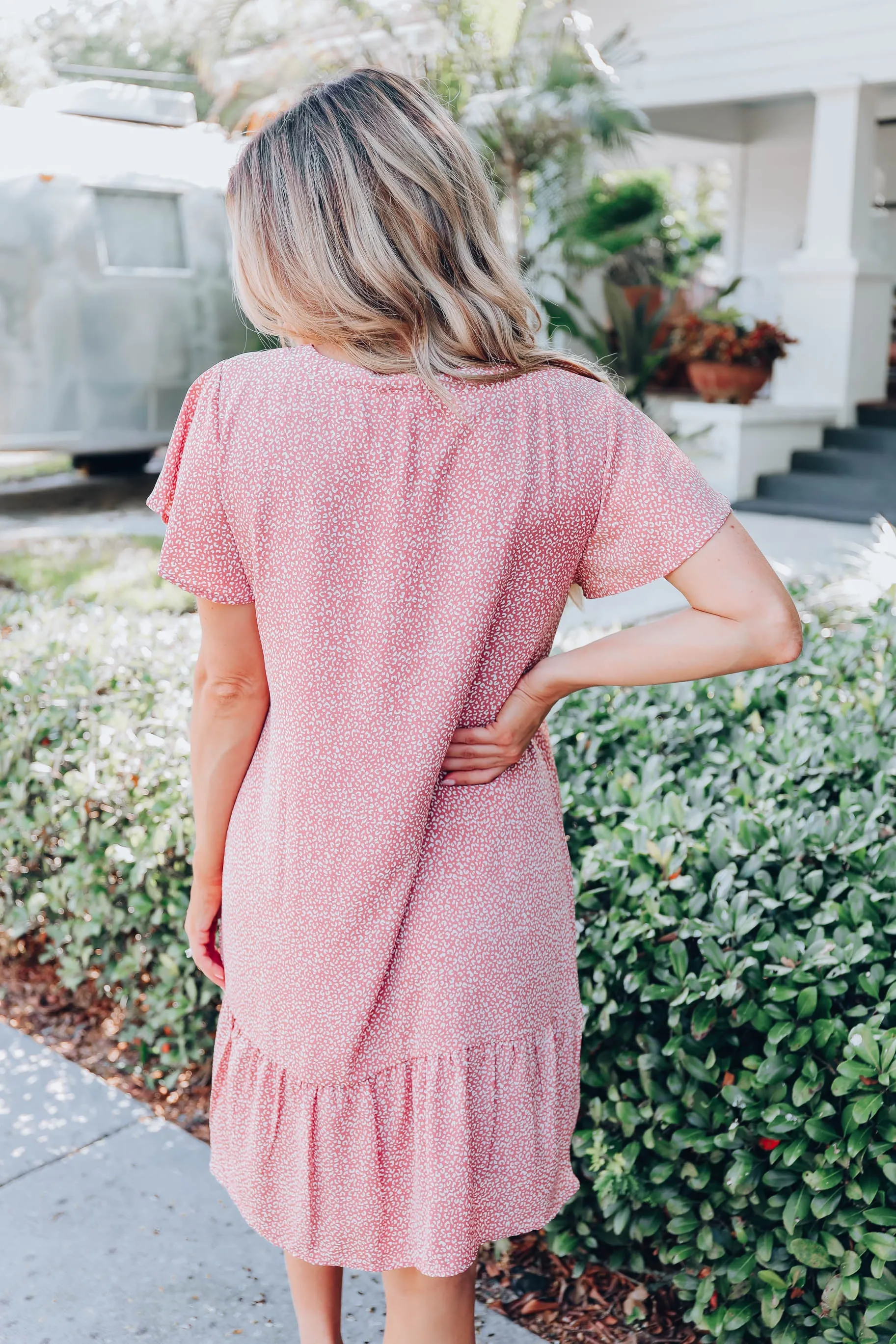 Ditsy Leopard Chiffon Dress - Blush