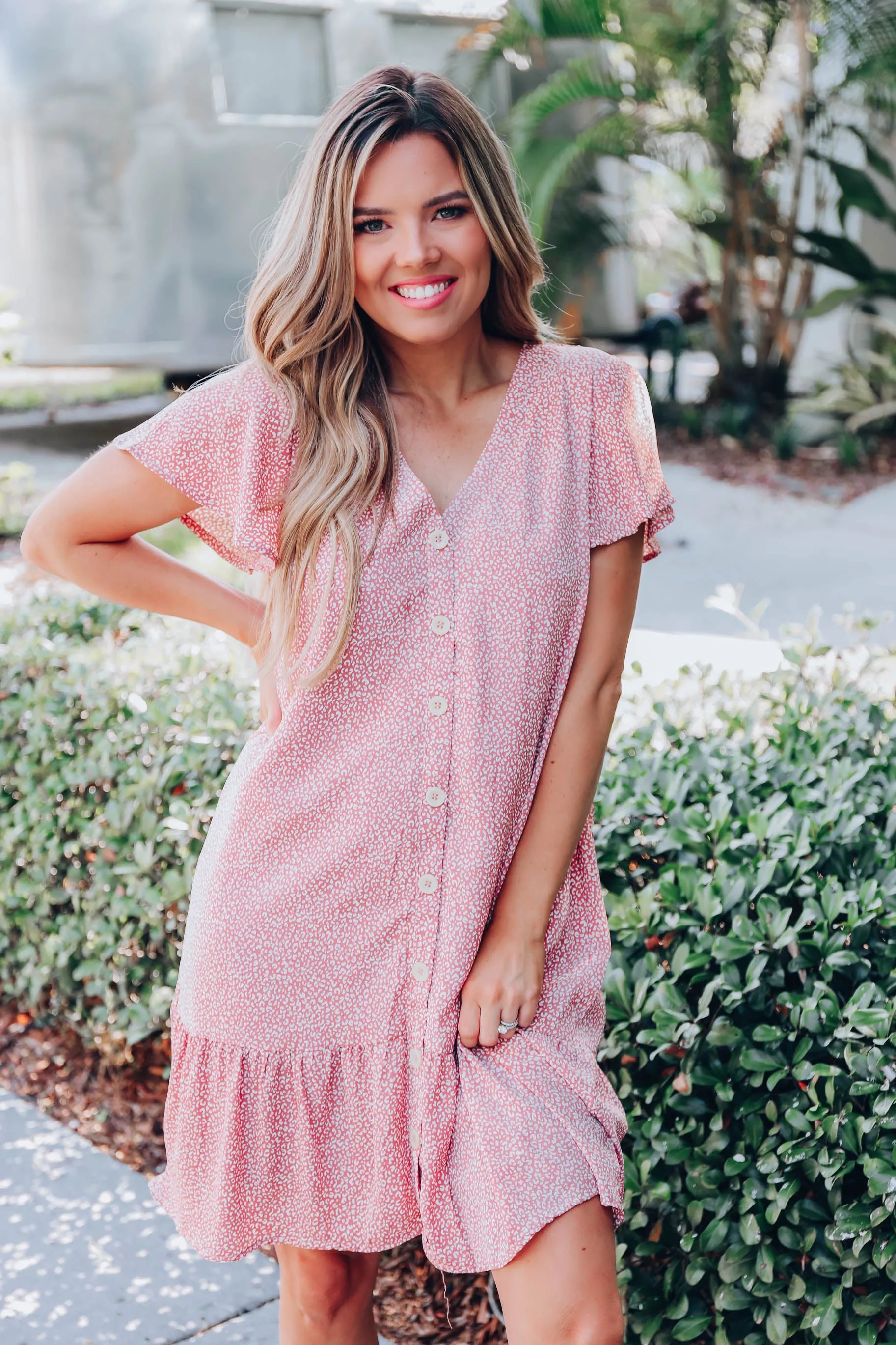 Ditsy Leopard Chiffon Dress - Blush