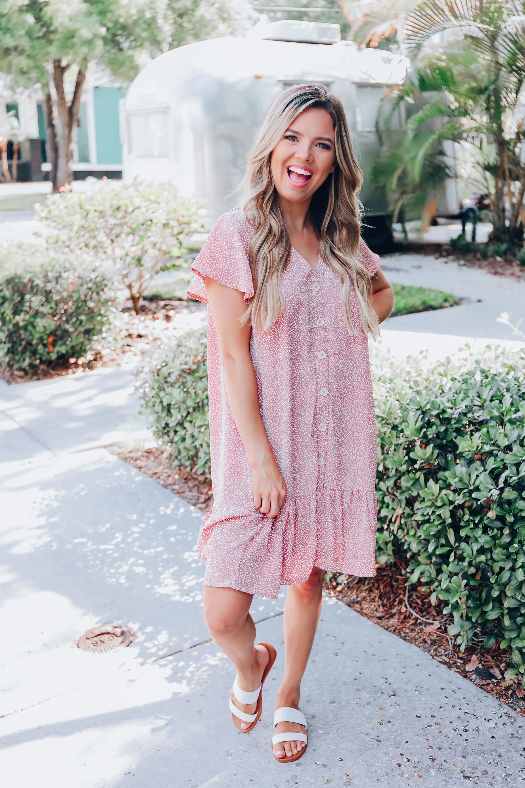 Ditsy Leopard Chiffon Dress - Blush