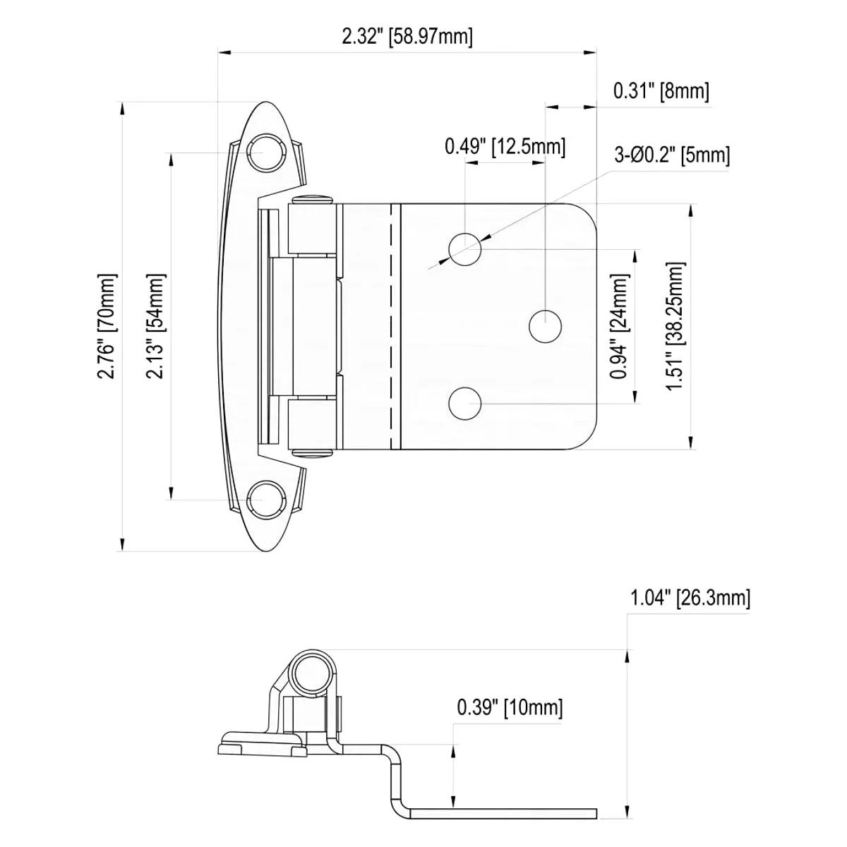 Diversa 3/8" Inset Matte Black Cabinet Hinges (Pair)