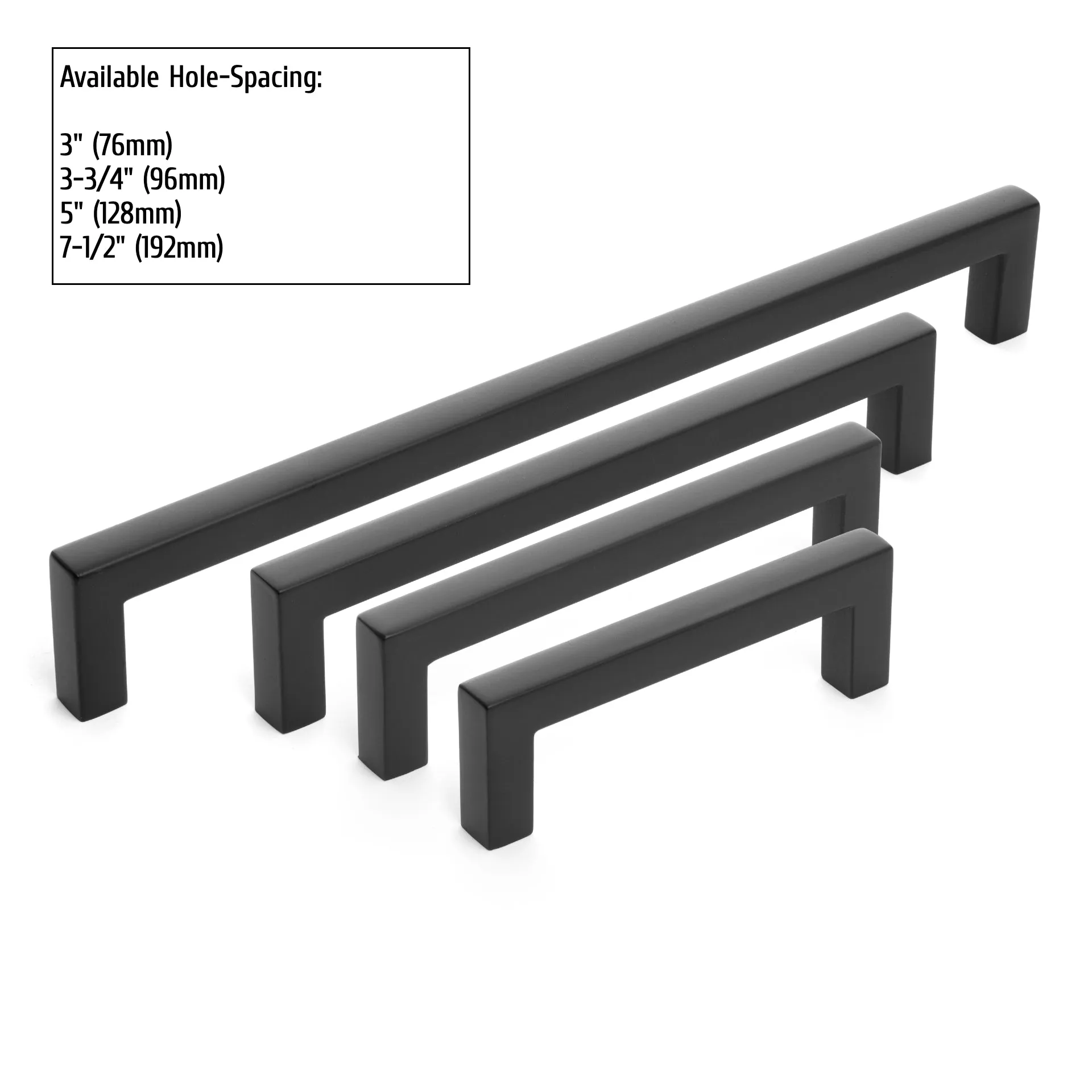 Diversa Matte Black 3-3/4" (96mm) Square Edge Solid Cabinet Bar Pull - 10 PACK