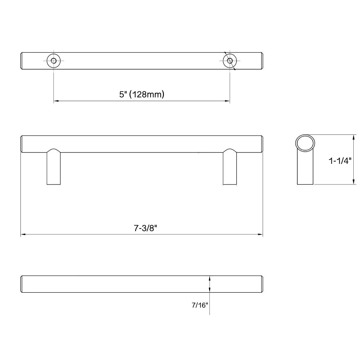 Diversa Matte Black Euro Style 5" (128mm) Cabinet Bar Pull - 10 PACK