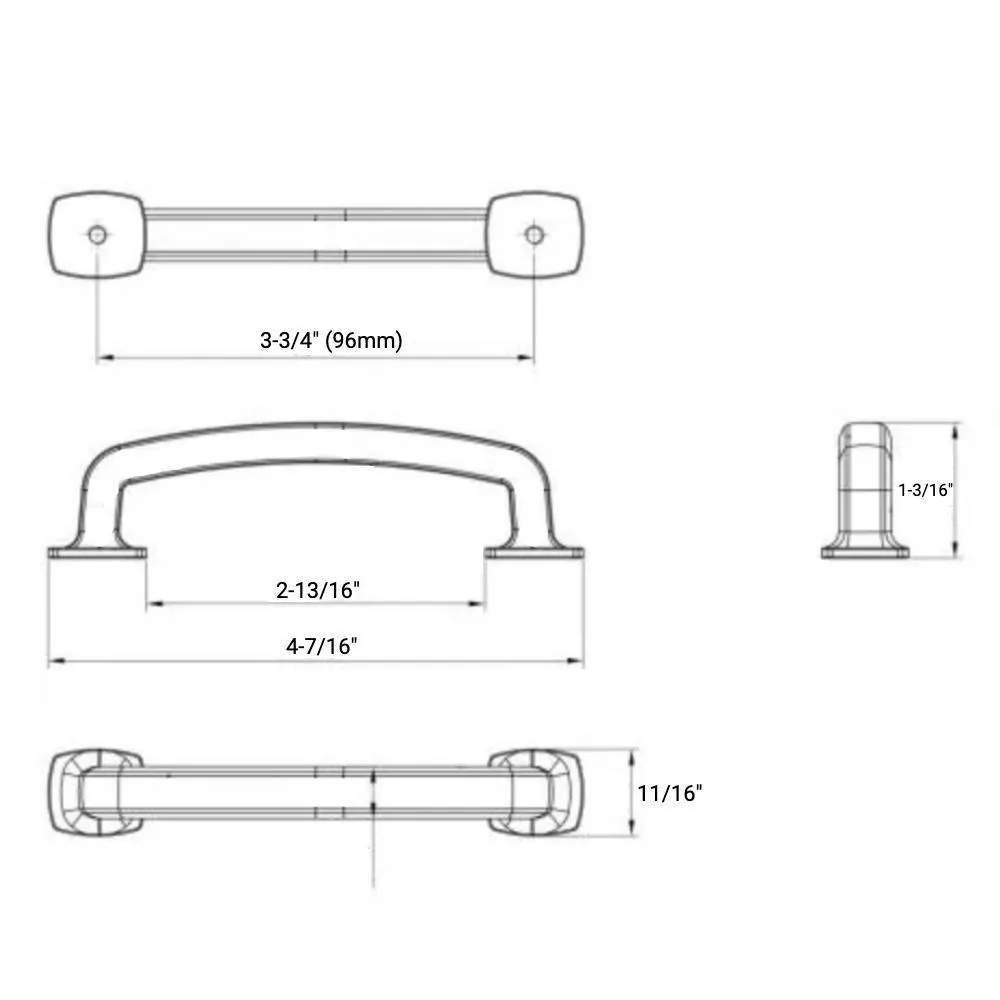 Diversa Matte Black Trinity 3-3/4" (96mm) Cabinet Drawer Pull - 10 PACK