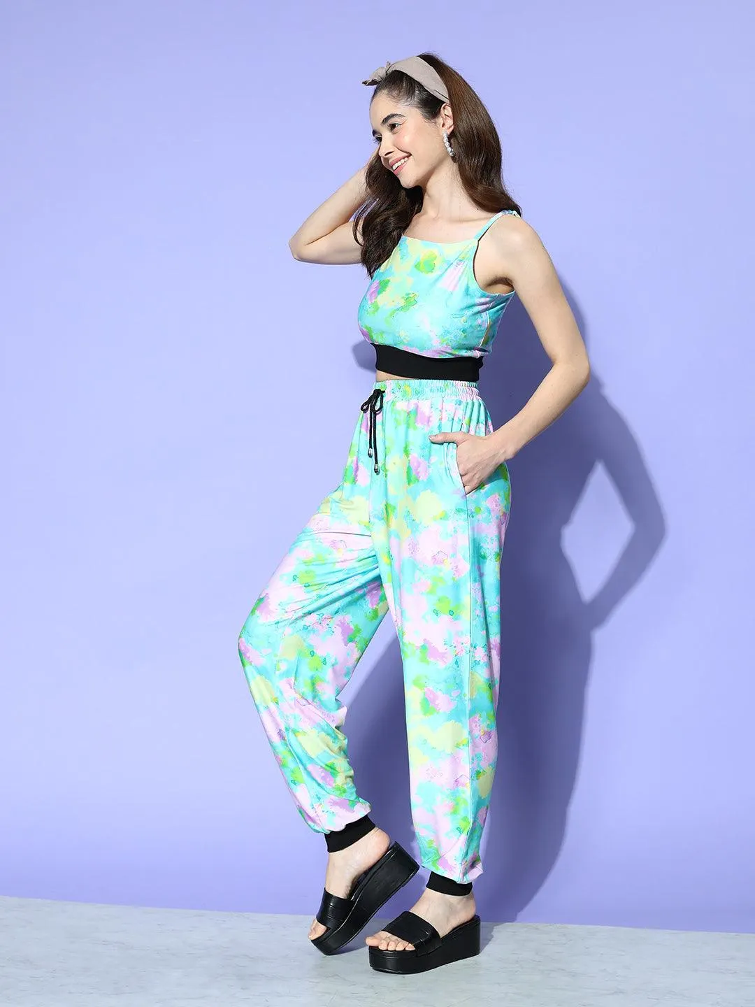 Divine 3-Piece Lounge Set with Soft Flow Fabric - Pyjama, Crop Top & Jacket