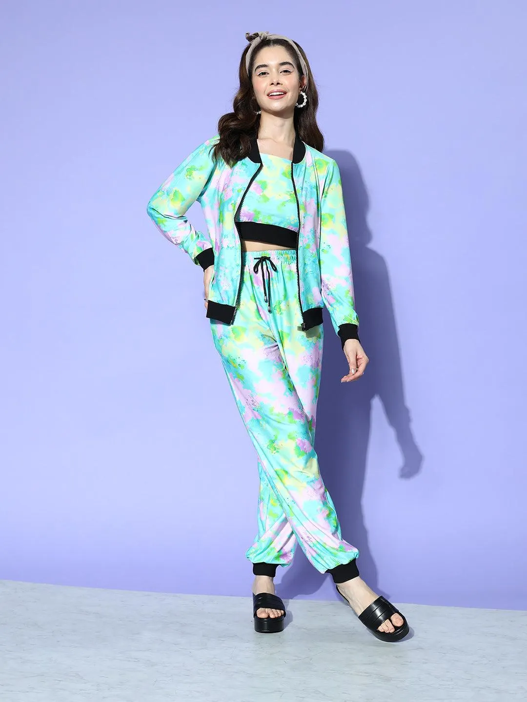 Divine 3-Piece Lounge Set with Soft Flow Fabric - Pyjama, Crop Top & Jacket