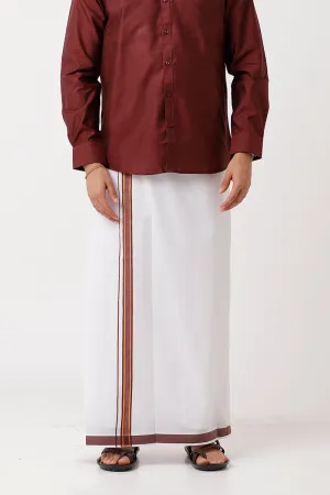 Divine - Maroon Cotton Blend Single Dhoti With Fancy Borders For Men | Uathayam