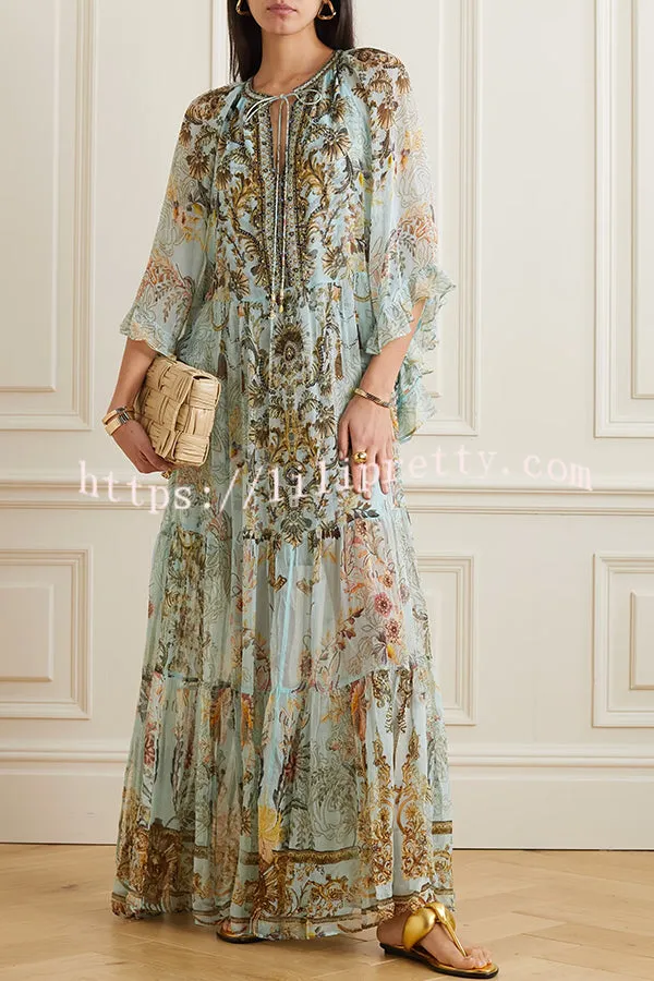 Divinely Illustrious Bohemian Ruffle Sleeve A-line Tiered Maxi Dress