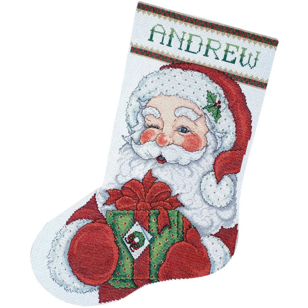 DIY Design Works Winking Santa Christmas Counted Cross Stitch Stocking Kit