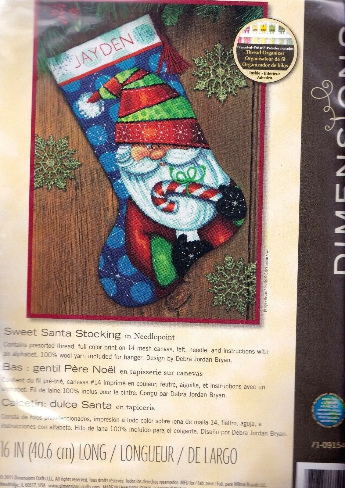 DIY Dimensions Sweet Santa Candy Cane Christmas Needlepoint Stocking Kit