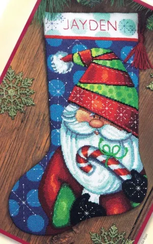 DIY Dimensions Sweet Santa Candy Cane Christmas Needlepoint Stocking Kit