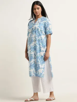 Diza Blue Floral Printed Straight Kurta