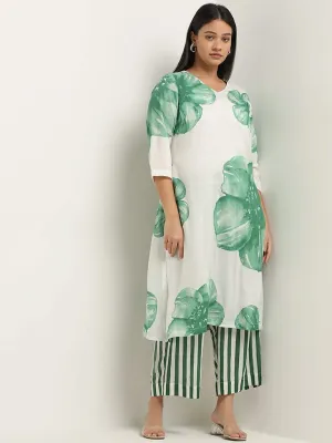 Diza Green Floral Printed A-Line Kurta