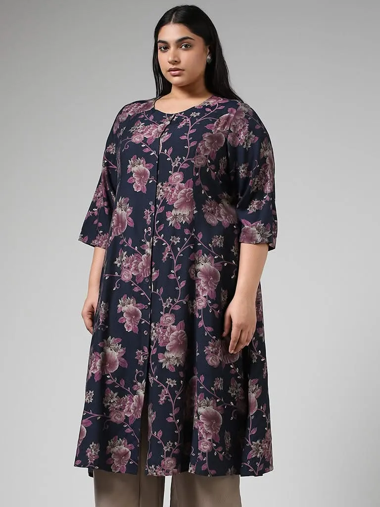 Diza Indigo Floral Printed Kurta